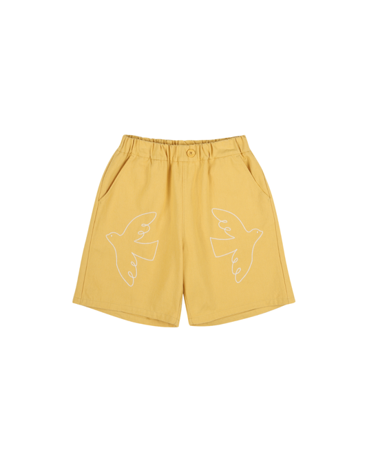 Bird Chain Embroidered Shorts Yellow