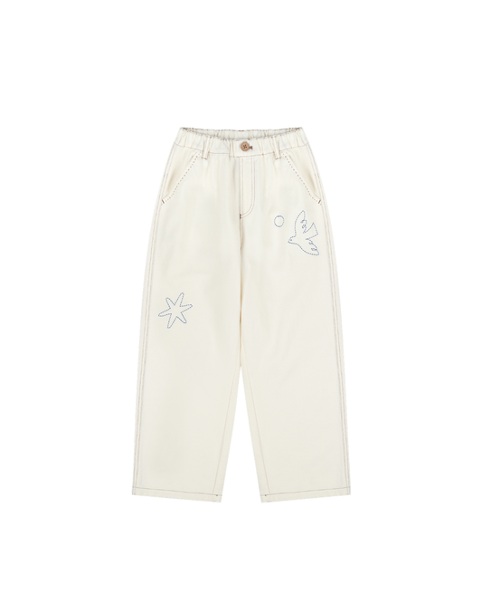 Beacon Motif Embroidered Pants Ivory