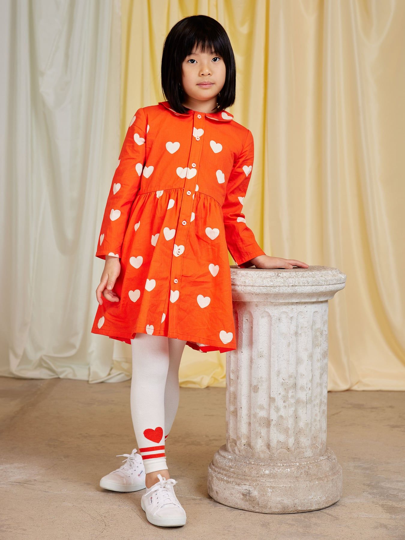 Hearts Woven Long Sleeve Dress