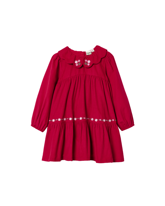 Bouquet Embroidered Red Smock Dress