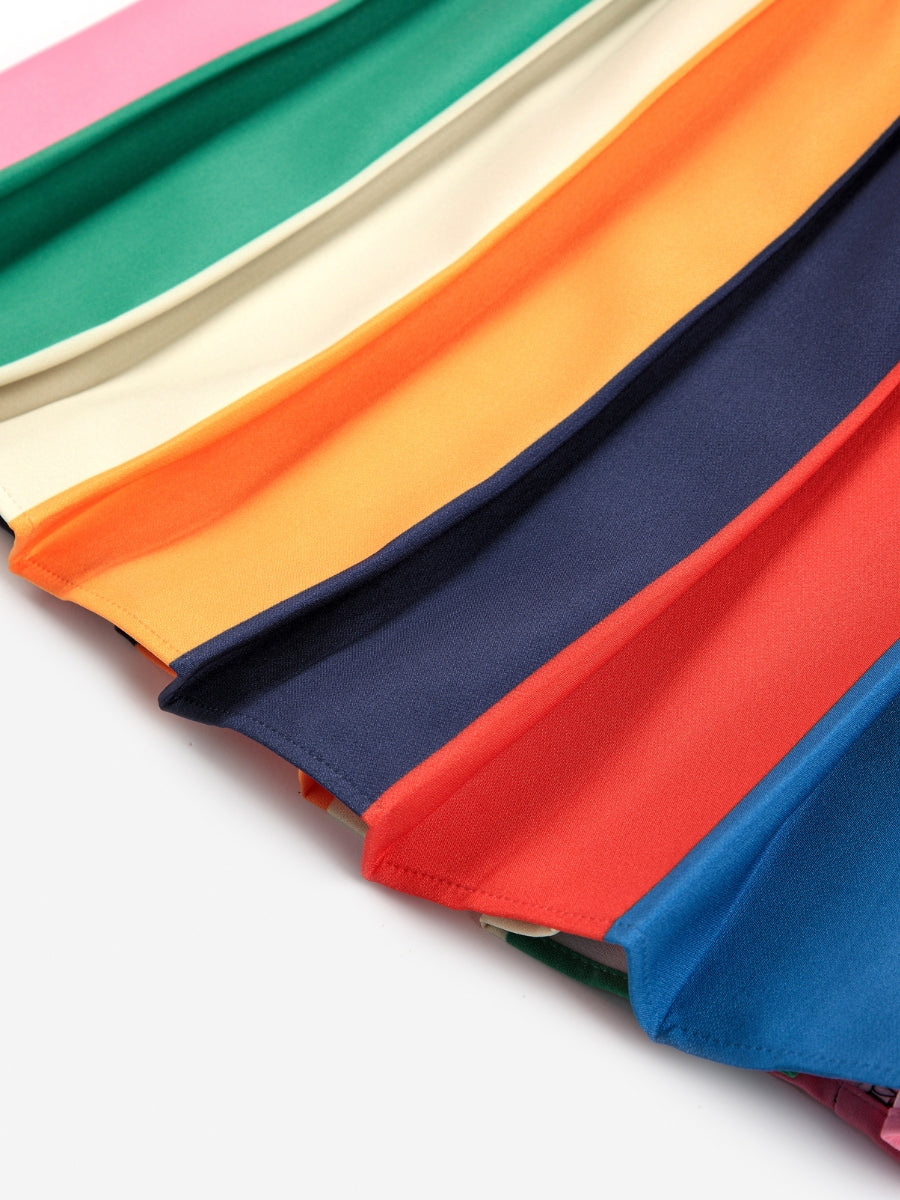 Color-Block Pleated Skirt