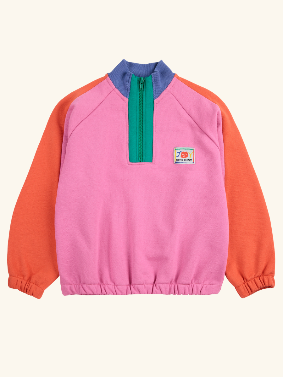 Smiling Color Block 1/4 Zipped Sweatshirt