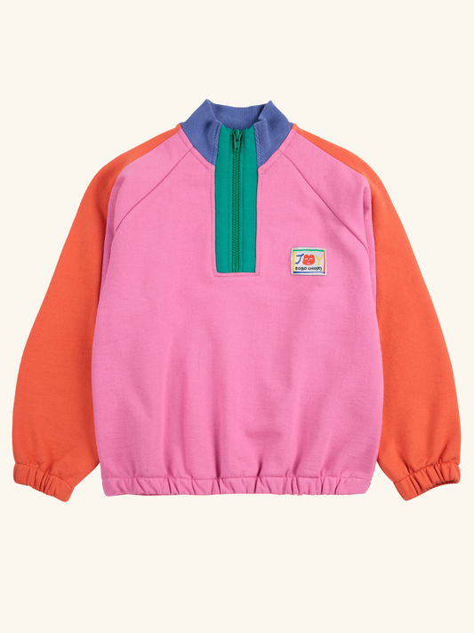 Smiling Color Block 1/4 Zipped Sweatshirt