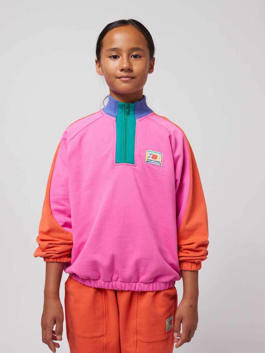 Smiling Color Block 1/4 Zipped Sweatshirt